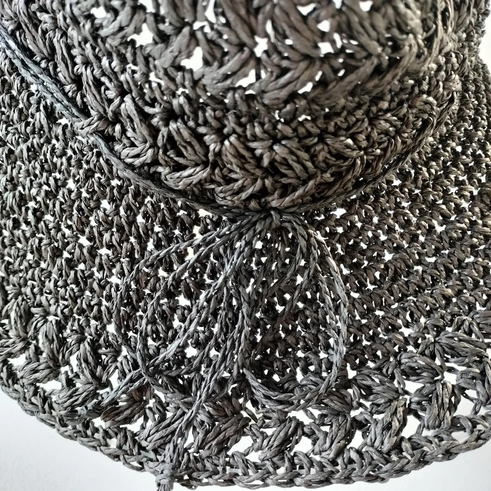 Black Woven Floppy Sun Hat Resortwear Beach Vacation Cruise Pool